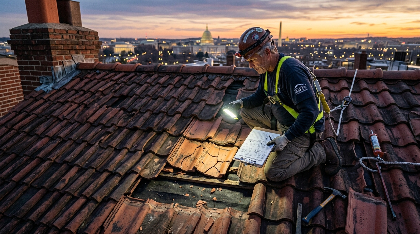 24/7 Emergency tile roof leak inspection and storm damage repair in Washington DC
